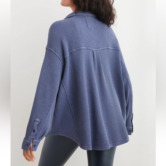 Aerie Blue Button Down Waffle Shirt - Picture 2 of 12
